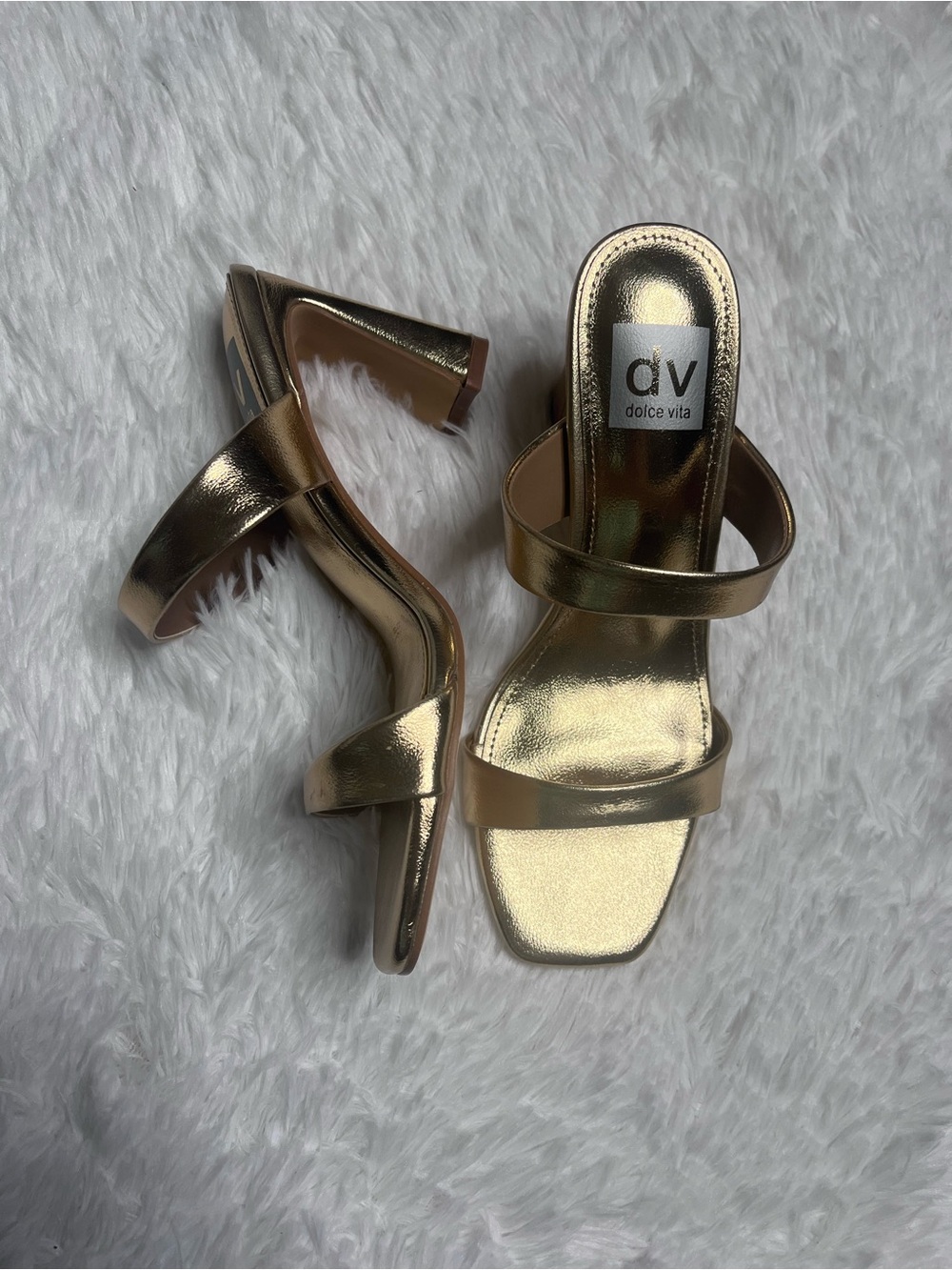 Dolce Vita Metallic Gold Double-Strap Slide Heels NWOT